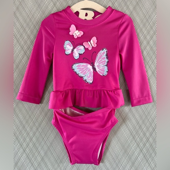 Gymboree Other - Gymboree - Pink Butterfly Long Sleeve Swim 2pc Set (Size 6-12m) NWT